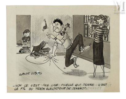 DUBOIS, Claude (1934-2022) Electric Train - Original cartoon published in the national...