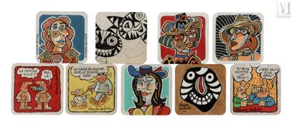 DUBOIS, Claude (1934-2022) Modern art coasters and coffee humor - Set of 17 coasters...