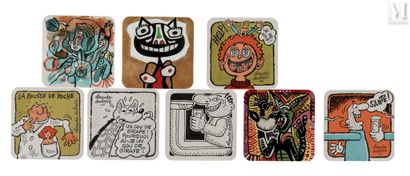 DUBOIS, Claude (1934-2022) Modern art coasters and coffee humor - Set of 17 coasters...