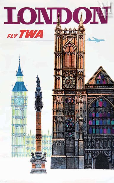 null KLEIN DAVID London Fly TWA London Fly TWA Litho in USA Affiche entoilée/ Vintage...