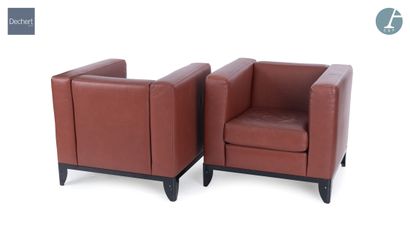 null ZANOTTA Publisher

Pair of club chairs, metal legs, red leather upholstery.

Condition...