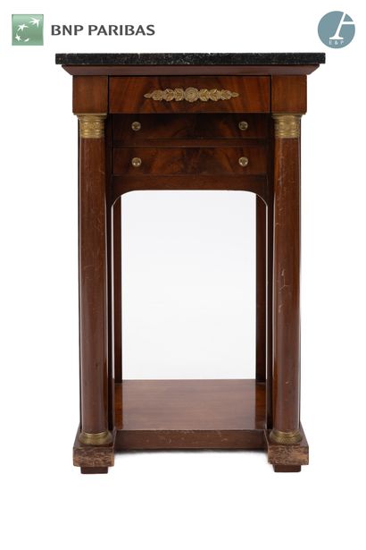 null Mahogany veneer bedside table, opening with a drawer in the waist, front with...