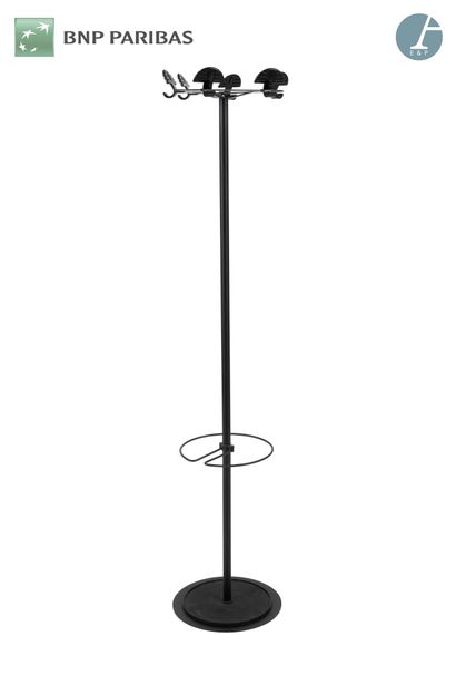 null MANADE editor,
Coat rack with six pegs, in black lacquered metal tube and plastic...