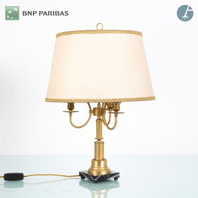 null Desk lamp, the shaft in gilded metal, with fluted shaft, with three arms of...