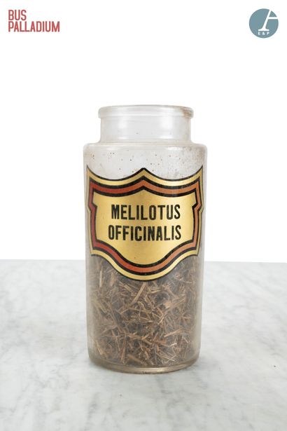 null From the Palladium Bus

Glass medicine jar "Melilotus Offinalis

H : 24cm

Condition...