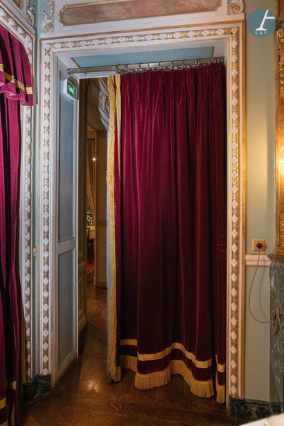 null From the House of Ladurée - Salon Castiglione.

Pair of blue silk curtains with...