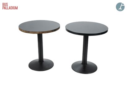 null From the Palladium Bus

Set of three round tables, black plywood top, cast iron...
