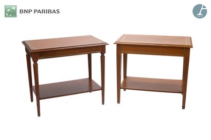 null Suite of two tables dessertes in natural wood molded and carved, with gilt bronze...