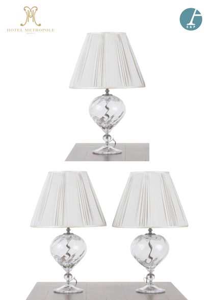 null From the Indian Garden of the Metropole Hotel (Brussels): 
Set of three lamps,...