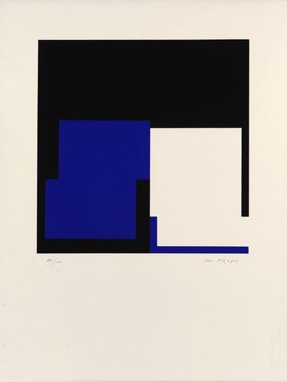 HENRI PROSI (1936-2010) "Composition Bleue",
 Sérigraphie,
 Signée en bas à droite,
 Numérotée...