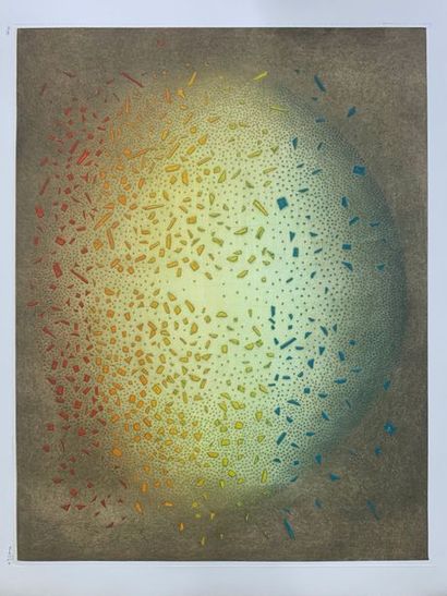 Artur Luis PIZA (1928-2017) "Fragmentation",
 Gravure à la gouge en couleurs,
 Signée...