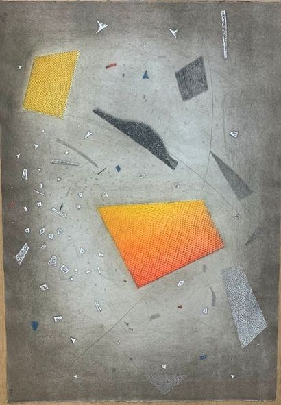 Artur Luis PIZA (1928-2017) "Espace Eclaté",
 Gravure à la gouge en couleurs,
 Signée...