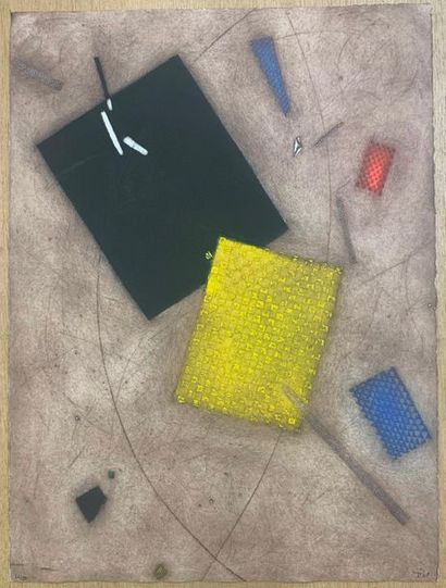 Artur Luis PIZA (1928-2017) "Eloignement", 
Gravure à la gouge en couleurs,  
Epreuve...