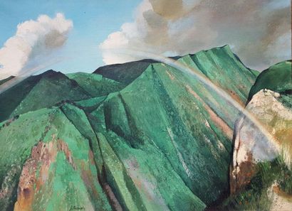 Jean THOMAS (1923-2019) Polynésie - Tahiti: Arc-en-ciel sur la vallée de Tipaerui,...