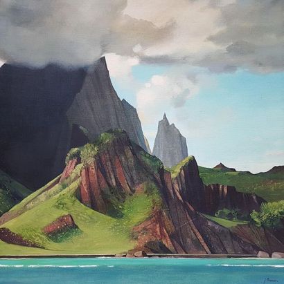 Jean THOMAS (1923-2019) Polynesia - Moorea: Tearai and Tohiea Mountains from Cook...