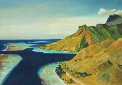 Jean THOMAS (1923-2019) Polynésie - Le mont Tearai et la passe de la Baie de Cook,...