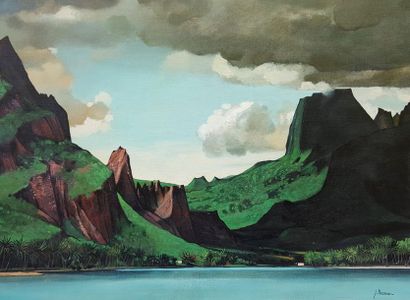 Jean THOMAS (1923-2019) Polynesia - Moorea: Mount Tearai from Cook Bay, oil on canvas,...