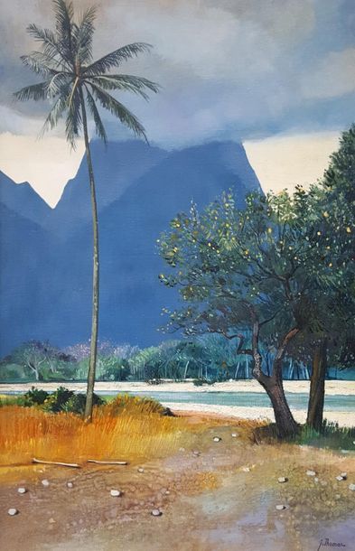 Jean THOMAS (1923-2019) Polynesia - Moorea: Mount Rotui from the bottom of the Opunohu...