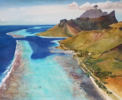 Jean THOMAS (1923-2019) Polynésie - Mooréa: Le mont Fairurani, le lagon & la passe...