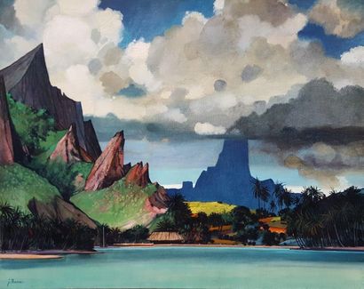 Jean THOMAS (1923-2019) Polynésie - Mooréa: Le Mont Tohiea sous l'orage depuis le...