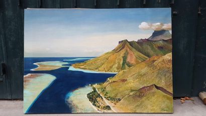 Jean THOMAS (1923-2019) Polynesia - Moorea: Mount Tearai & Cook's Bay Passage, oil...