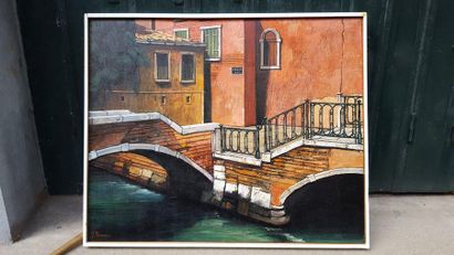 Jean THOMAS (1923-2019) Venice - The Double Bridge and Calle Zon, oil on canvas,...