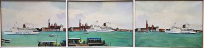Jean THOMAS (1923-2019) Venise - Passage de l'Orient Express (II) - Devant San Giorgio...