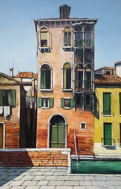 Jean THOMAS (1923-2019) Venice - The pink house on the rio Del Trapolin, oil on canvas,...