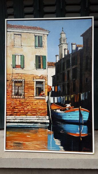 Jean THOMAS (1923-2019) Venice - Campanile of Santa Maria Del Carmine from the Rio...
