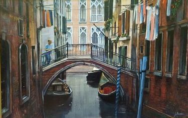 Jean THOMAS (1923-2019) Venice - The Rio San Boldo, oil on canvas, 100 x 65 cm. Signed...