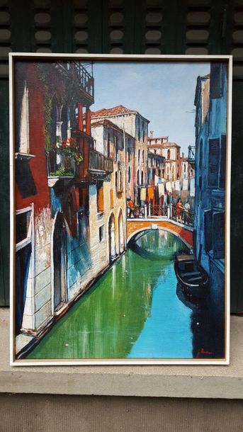 Jean THOMAS (1923-2019) Venice - The Rio Malpaga, oil on canvas, 92 x 65 cm. Signed...