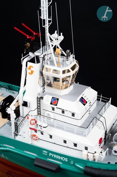 Maquette Model of the offshore tug Pyrrhos Port aux Français, under Plexiglas showcase...