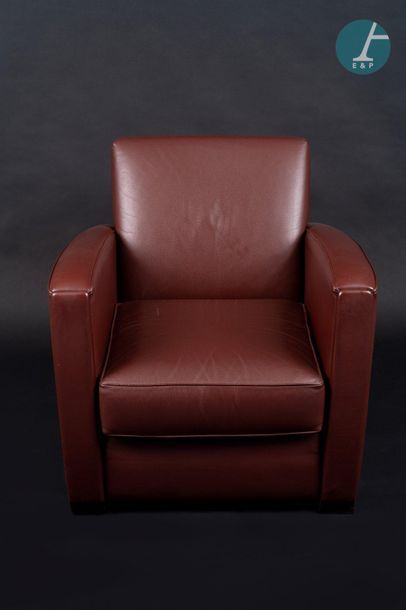 LIGNE ROSET LIGNE ROSET - Four club armchairs and three bar stools, imitation leather...