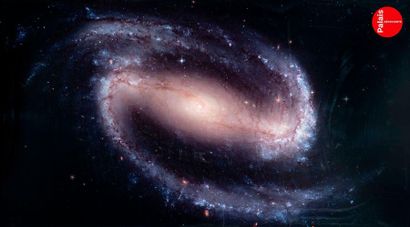 En provenance du Palais de la Découverte Grande affiche de galaxie NGC 1300, encadrée.
La...
