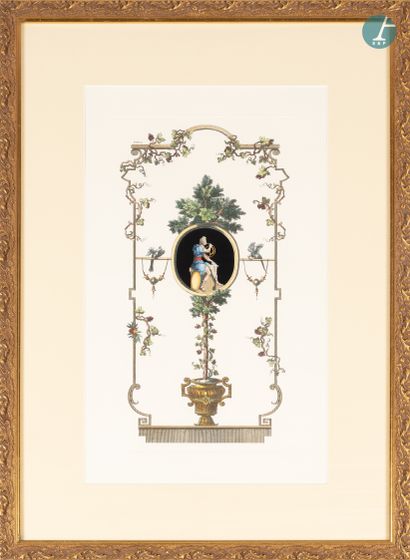 null 
From a prestigious Parisian Palace 


Set of four framed pieces including two...