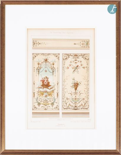 En provenance d'un prestigieux Palace parisien 
Set of five framed pieces, reproductions...