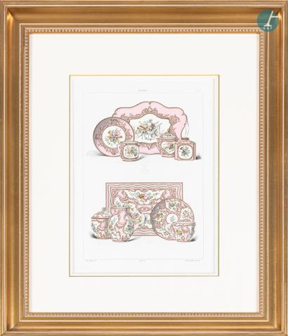 En provenance d'un prestigieux Palace parisien 
Set of three framed pieces, model...