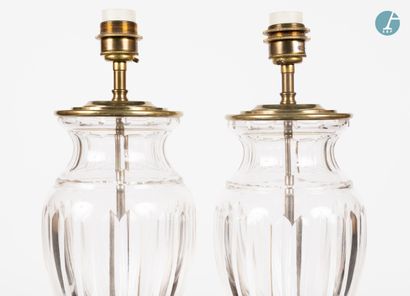 null 
From a prestigious Parisian Palace 


Pair of glass lamp bases in the shape...