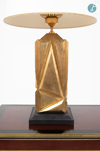null 
From a prestigious Parisian Palace 
﻿﻿
Lamp base in gilded and patinated wood,...