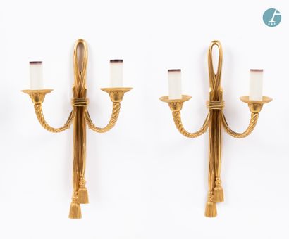 null 
From a prestigious Parisian Palace 


Pair of gilt bronze sconces with two...