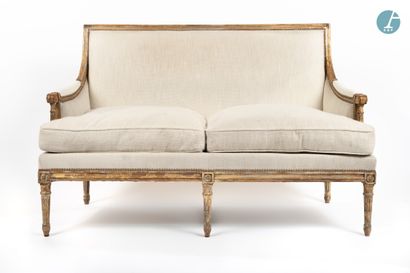 null 
From a prestigious Parisian Palace 
﻿﻿
Carved and gilded molded wood sofa,...
