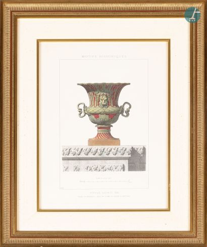 null 
From a prestigious Parisian Palace 


Set of three framed pieces, two reproductions...
