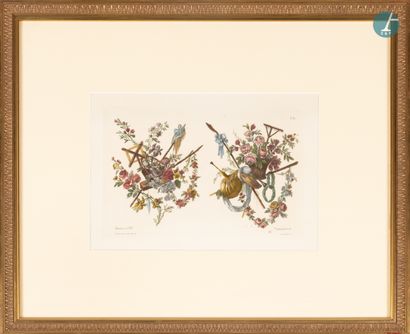 null 
From a prestigious Parisian Palace 


Set of three framed pieces, two reproductions...