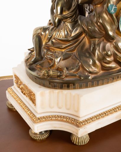 null 
From a prestigious Parisian Palace 


Gilt bronze clock and white marble base,...