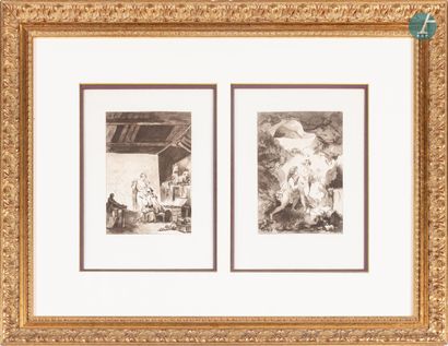 En provenance d'un prestigieux Palace parisien 
Set of three framed pieces, reproductions...