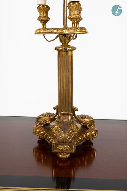 null 
From a prestigious Parisian Palace 
﻿﻿
Lamp base in chased gilt bronze with...