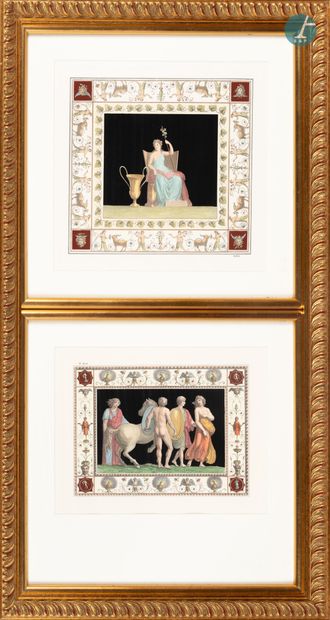 null 
From a prestigious Parisian Palace 


Set of four framed pieces, reproductions...