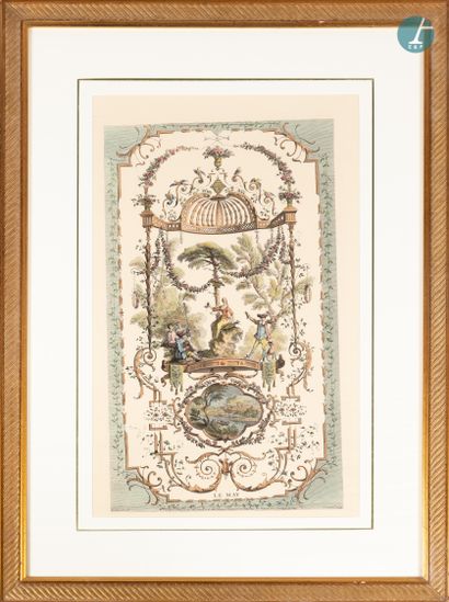 null 
From a prestigious Parisian Palace 


Set of four framed pieces including two...