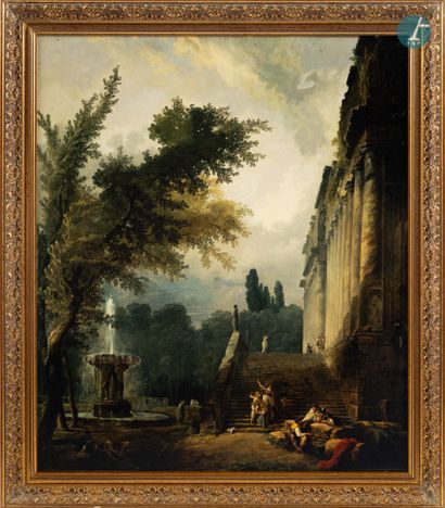 null 
From a prestigious Parisian Palace 


A reproduction after Hubert Robert "Fountain...