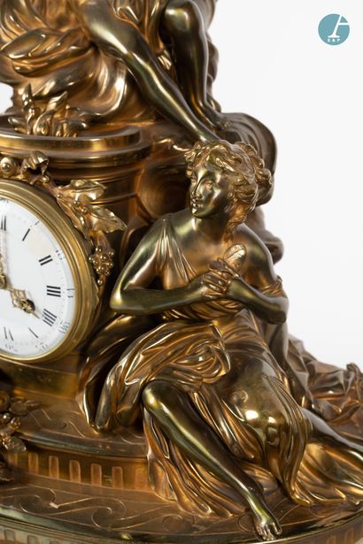 null 
From a prestigious Parisian Palace 


Gilt bronze clock and white marble base,...